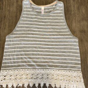 Grey & White striped razor back tank